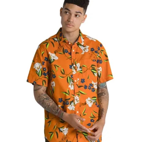 Vans Other - Vans Thompson Woven SS Floral Harvest Orange Shirt Size Large